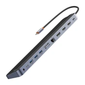 NEW Vozlišče 12w1 Baseus EliteJoy Gen2 serije USB-C do 2xHDMI+ 3xUSB 3.0+ PD+ DP+ SD/TF+ RJ45+Type-C+ 3,5 mm (temno siva)