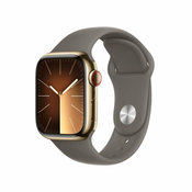 AppleWatch S9 Cellular od nehrdajuceg celika 41 mm zlatno - (sportski remen glineno smedi) M/L