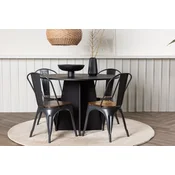Venture Design Jedilna miza in stol komplet Bootcut okrogla miza 110x75 cm črna, stoli Tempe 53x85x45 cm temno sivi