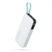 Prenosna baterija 20000mAh USB-A USB-C z vgrajenim kablom USB-C 55W - bela
