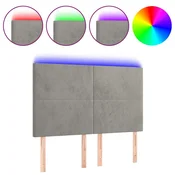 Vidaxl LED posteljno vzglavje svetlo sivo 144x5x118/128 cm žamet