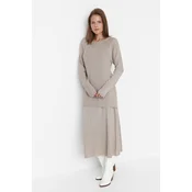 Trendyol Mink Corduroy Sweater-Skirt Knitwear Set