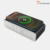 TECHMADE / digitalna budilka z brezžičnim polnjenjem / črna