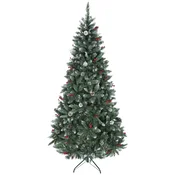 HOMCOM Božično drevo s snegom visoko 210 cm z 928 vejami, umetno božično drevo za notranjo uporabo s storži in rdečimi okrasnimi jagodami, zložljivo kovinsko podnožje, enostavno za montažo, zeleno