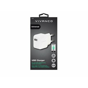 Kućni punjač VIVANCO, 2.4A Fast Charging, USB, bijeli