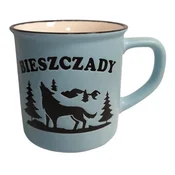 Bieszczady. Keramična skodelica 400 ml. Modra barva.