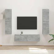 Set TV komoda 6 pcs Betonski sivi Konstruirano drvo