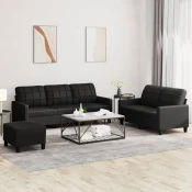 Greatstore Sedežna garnitura 3-delna z blazinami črno umetno usnje