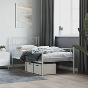 Greatstore Kovinski posteljni okvir z vzglavjem in vznožjem bel 100x200 cm