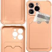HURTEL Ovitek Card Armor za iPhone 12 Pro, denarnica s kartico, silikonski ovitek Armor, zračna blazina, roza
