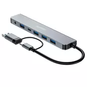 OEM URBAN FACTORY, Hub MINEE USB-A/C s 7 vrati za večkratno priključitev Ultra-hiter USB 3.0 15 cm, Siva, (5000185079)