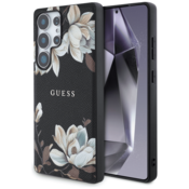 Ovitek Guess MagSafe ovitek z nežnim tiskanim cvetličnim vzorcem za Samsung Galaxy S25 Ultra črn (GUHMS25LPGNMPLMK)