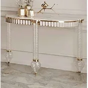 Casa Padrino luxury art deco console white/gold 150 x 45.5 x H. 77 cm - Console table with faux marble table top and elegant glass legs - Luxury furniture - Art Deco furniture