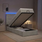 vidaXL Otomanska postelja z vzmetnico in LED Svetlo siva 100 x 200 cm