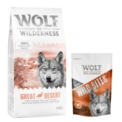 12 kg suhe hrane Wolf of Wilderness + Snack gratis! - Adult Great Desert puran - brez žit + Wide Acres - piščanec (monoprotein)