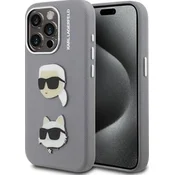 Karl Lagerfeld Grained PU KCH Heads Zadnji Pokrov za iPhone 15 Pro Max Grey
