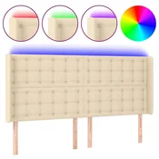 Vidaxl LED posteljno vzglavje krem 203x16x118/128 cm blago
