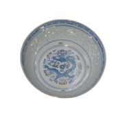 skleda za solato, sadje, riž , rižev porcelan, zmaj moder, rob zlate barve, set 1-2, cca 22,5 cm premera