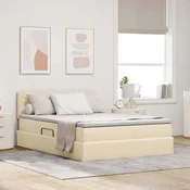 Vidaxl Postelja z LED lučmi z vzglavjem Krema 140 x 200 cm blago
