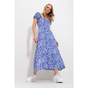 Trend Alaçati Stili Womens Saxe Blue Square Neck Floral Pattern Woven Dress