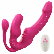 SuperLove Triple Delight Strapless Triple Motor Vibrating Strap-On with Remote Pink