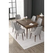 Hanah Home trpezarijski set Nex, sto na razvlacenje i 6 stolica, ploca u dekoru drveta Baroque, siva tkanina Babyface