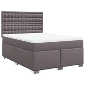 Vidaxl Box spring postelja z vzmetnico siva 140x190 cm umetno usnje