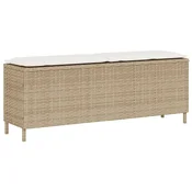 Vidaxl Vrtna klop z blazino bež 110x30x40,5 cm poli ratan