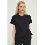 Pamucna majica Sisley za žene, boja: crna