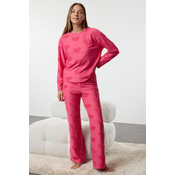Trendyol Pink Heart Knitted Pajama Set