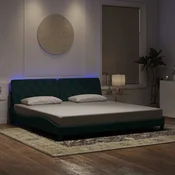 shumee vidaXL Posteljni okvir z LED diodo temno zelen 200x200 cm žamet