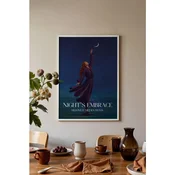 WallXpert uramljena slika 115201, žena u ljubicastoj haljini pruža ruku ka mesecu na nocnom nebu, 50 x 70 cm, beli ram