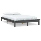 Vidaxl Posteljni okvir siv 150x200 cm trdna borovina