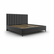 Temno siva oblazinjena zakonska postelja s prostorom za shranjevanje z letvenim dnom 180x200 cm Casey – Mazzini Beds