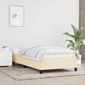 shumee vidaXL Posteljni okvir brez vzmetnice, kremne barve, 100x200 cm, oblazinjen s tkanino