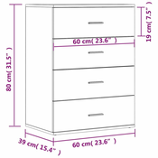 Vidaxl Komoda 2 kosa betonsko siva 60x39x80 cm inženirski les