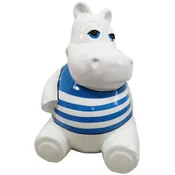 Casa Padrino designer decorative sculpture sitting hippopotamus white/blue H. 48 cm - Living room decorative figure - Garden decorative figure - Decorative animal figure