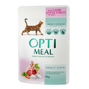 OPTI MEAL Cat Adult vrečka - JAGNJETINA z zelenjavo v želeju 85 g