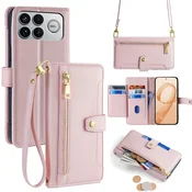GS Ovitek za Xiaomi Poco F8 Ultra, denarnica z zadrgo, roza