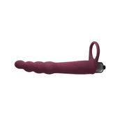 Vibracijski analni dildo z obročkom za penis, rdeč