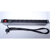 PremiumCord PDU 19 1U, 8x230V, 2 m kabla, stikalo, prenapetostna zaščita