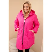 Kesi Włoski Womens Plus Size winter quilted jacket with a hood neon pink