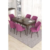 Hanah Home Set Trpezarijski sto i 6 stolica Eva, Ljubicasto-braon