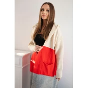 Striped Hooded Sweater Beige+Red+Pink