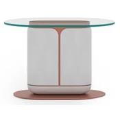 Casa Padrino luxury side table white/copper 60 x 40 x H. 40 cm - Oval table with glass top - Living room furniture - Hotel furniture - Luxury furniture