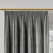 VELVI zavesa z nabiralnim trakom, žamet, siva, gladka, 140x260 cm