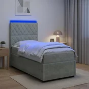 vidaXL LED posteljni pod z vzmetnico Svetlo siva 90 x 190 cm Žamet