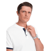 OMBRE Moška polo majica brez ovratnika V1 OM-TSCT-0156 bela MDN124584 S