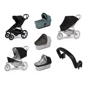 Mestni voziček Thule Urban Glide 4-wheel Black + Bassinet Mid blue SET 7in1
