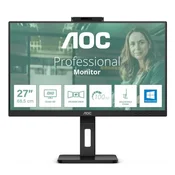 Monitor AOC 68,6 cm (27,0) Q27P3CW 2560x1440 konferenca 75Hz IPS 4ms 2xHDMI DisplayPort USB-C 65W 4xUSB3.2 Pivot Kamera Zvočniki 2x5W  3H AdaptiveSync RJ45 ProLine